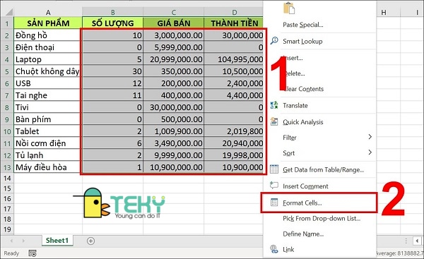 Cách chuyển đổi định dạng giá trị số bằng Error Checking