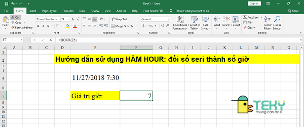 Hàm HOUR tính thời gian trong Excel