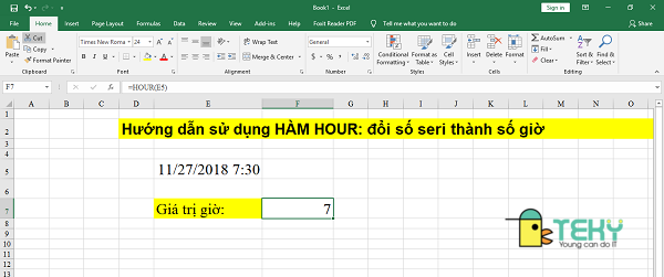 Hàm HOUR tính thời hạn vô Excel