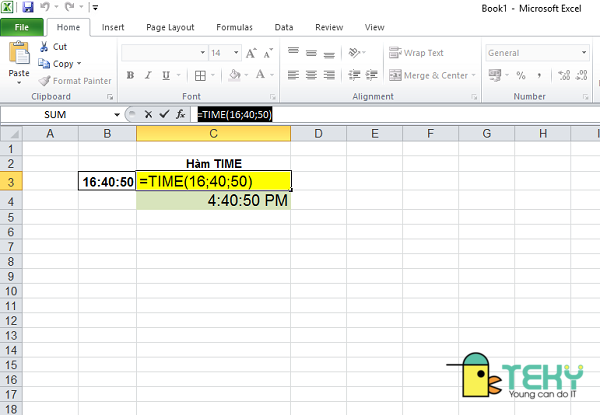 Hàm tính thời gian trong Excel - TIME