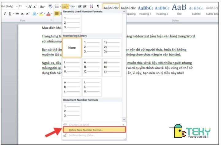 Chọn Define New Numbering Format…