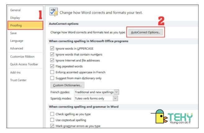 Chọn vào AutoCorrect Options