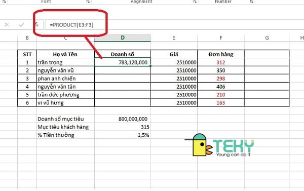 Dùng hàm PRODUCT để làm phép nhân trong Excel