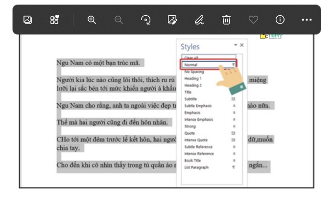 Đoạn văn bản mà bạn đã chọn sẽ được chuyển sang định dạng Normal.
