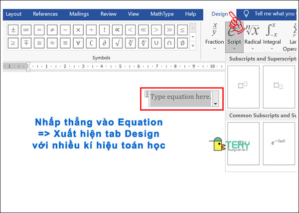 Tab Design hỗ trợ cách gõ công thức toán học