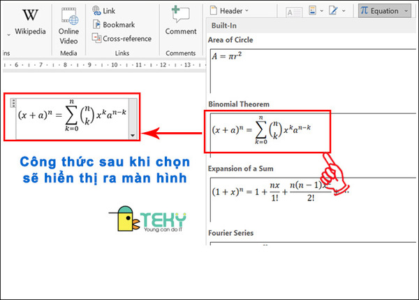 Một số mẫu công thức toán có sẵn