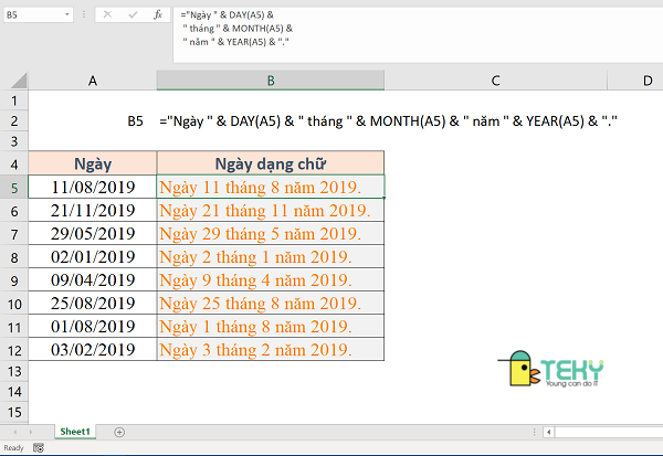 Tìm hiểu biết về hàm tháng ngày năm vô Excel