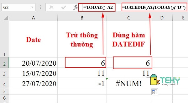 Các hàm tháng ngày năm hiện có vô excel