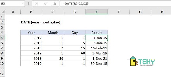 Sử dụng hàm DATE làm hàm ngày trong Excel