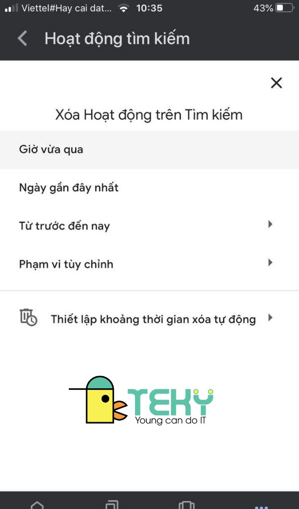 Xóa lịch sử tìm kiếm gần đây