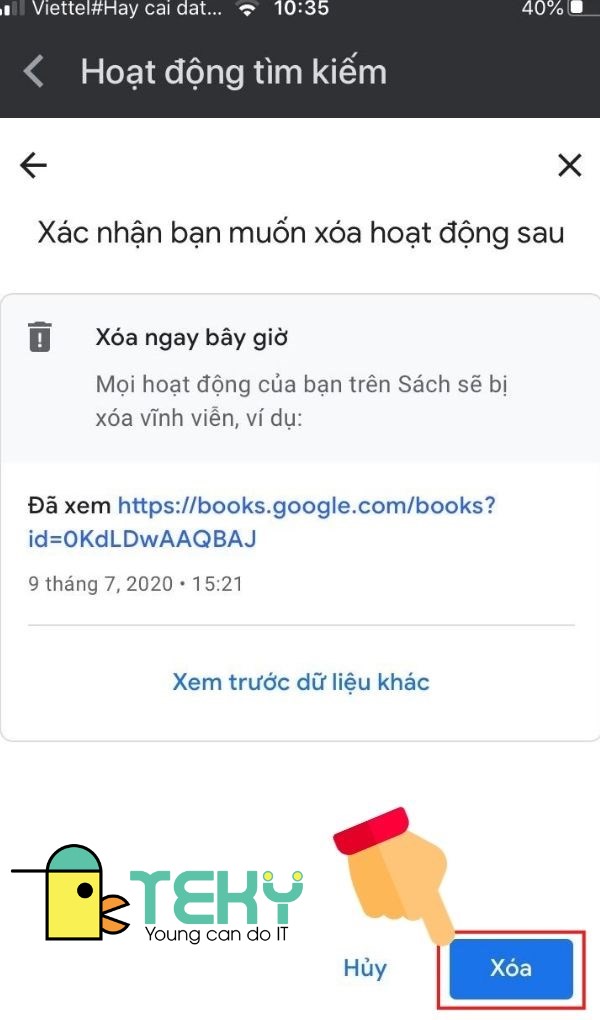 Xóa lịch sử tìm kiếm gần đây