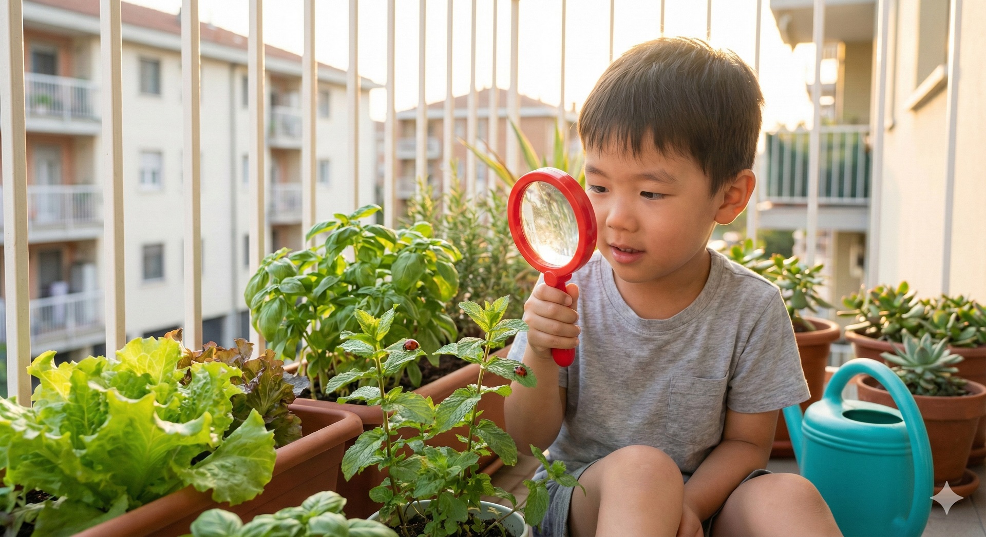 Trẻ nhỏ quan sát cây xanh bằng kính lúp, rèn luyện tư duy khám phá và khả năng quan sát khoa học từ sớm