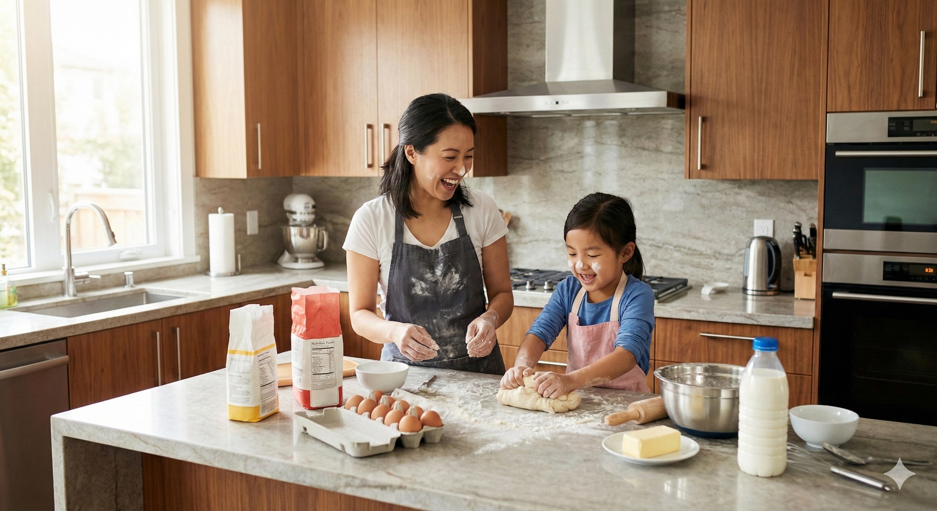 Mẹ và bé cùng làm bánh tại nhà, giúp trẻ rèn luyện tư duy logic và kỹ năng thực hành thông qua hoạt động gia đình