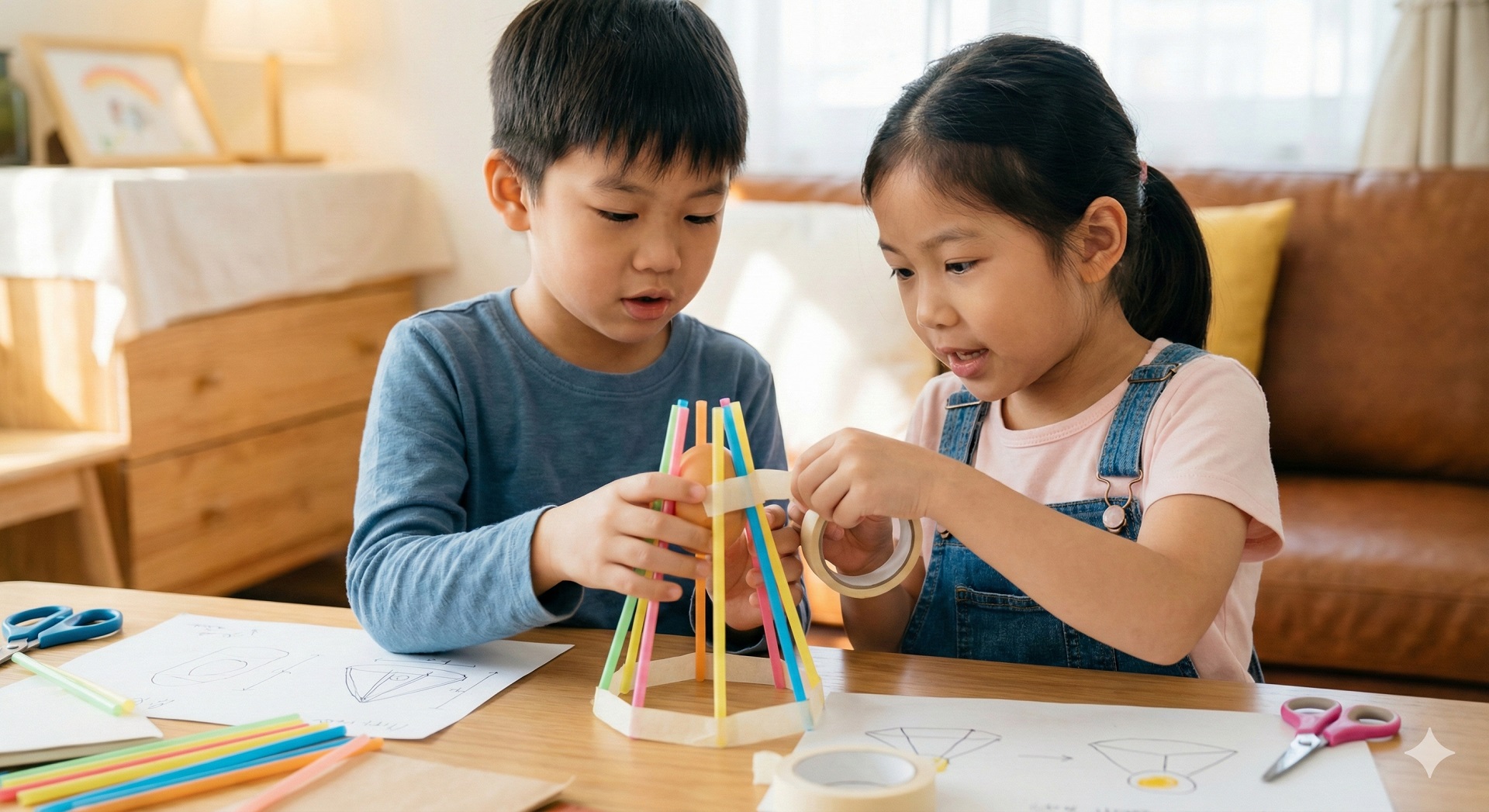 Trẻ em cùng nhau làm mô hình thủ công tại nhà, rèn luyện tư duy STEM và kỹ năng giải quyết vấn đề thông qua hoạt động sáng tạo