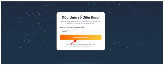 Giao diệ mà hình nhận mã xác thực
