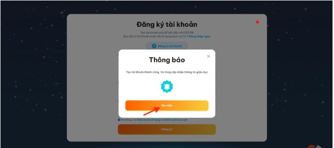 Thông báo xác nhận đăng ký tài khoản thành công