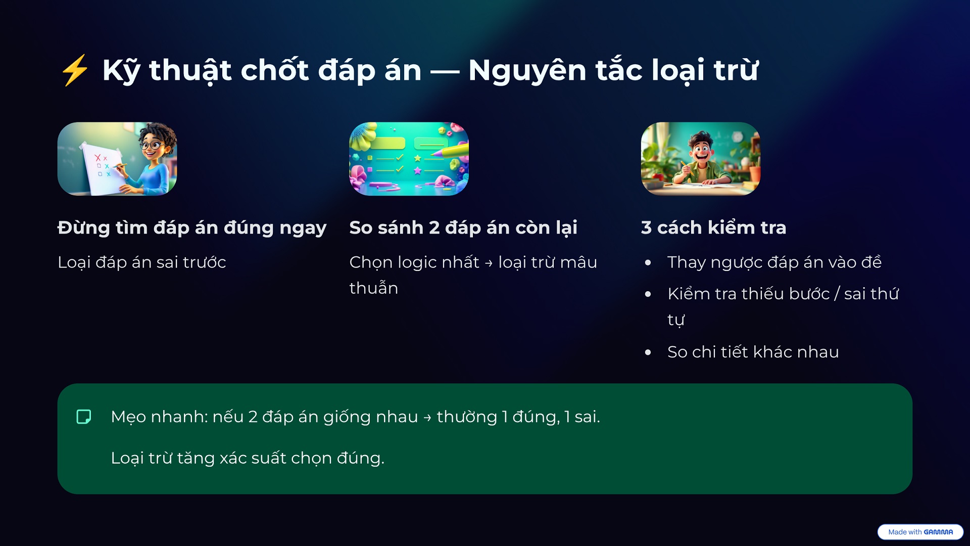 Cách tìm đáp án đúng bắng cách loại trừ và kiểm tra 