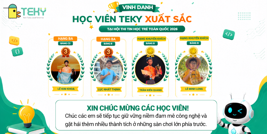Vinh danh học viên Teky đạt thành tích tại Hội thi Tin học trẻ toàn quốc 2026