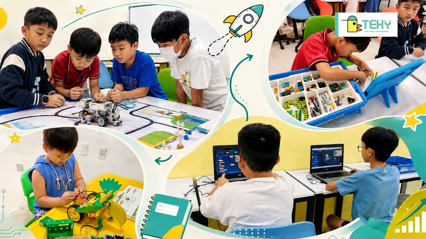 Học viên Teky đang học lắp ghép robotics