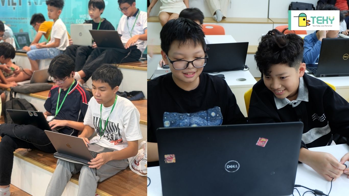 Các bạn học sinh học cách lập trình