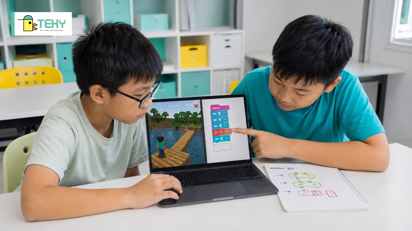 Hai bạn học viên cùng thảo luận về câu lệnh