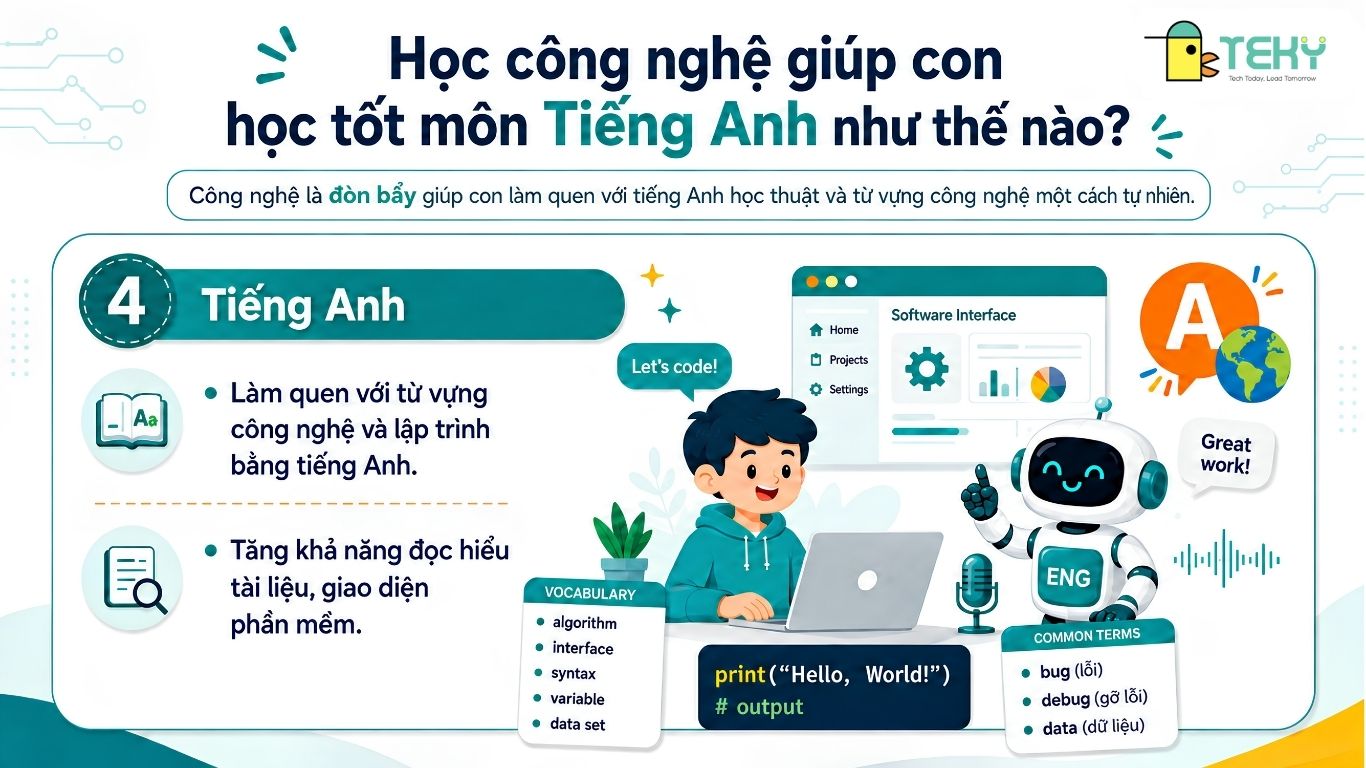 Giải thích vì sao học công nghệ giúp con học tốt môn tiếng Anh