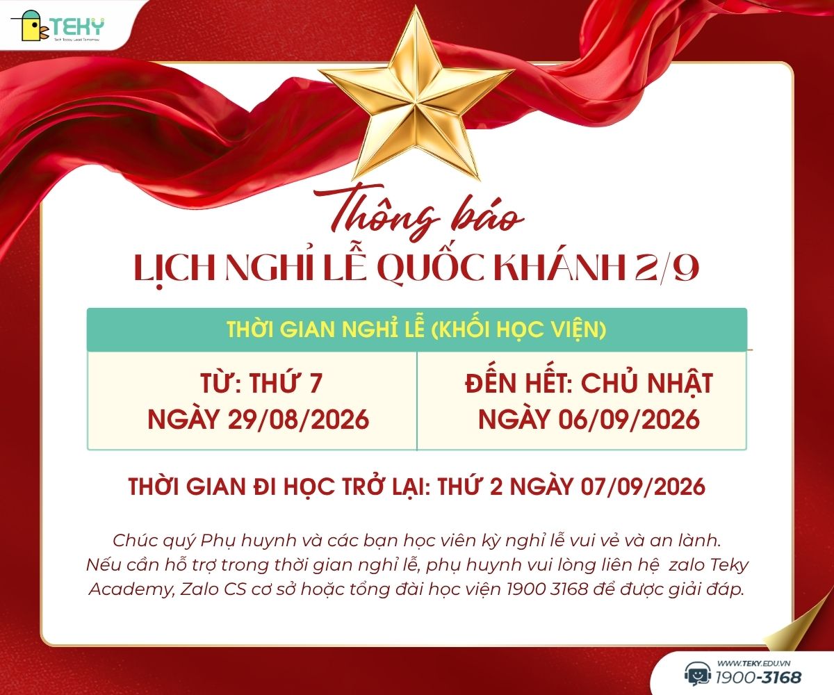 Lịch nghỉ 2/9 khối học viện Teky