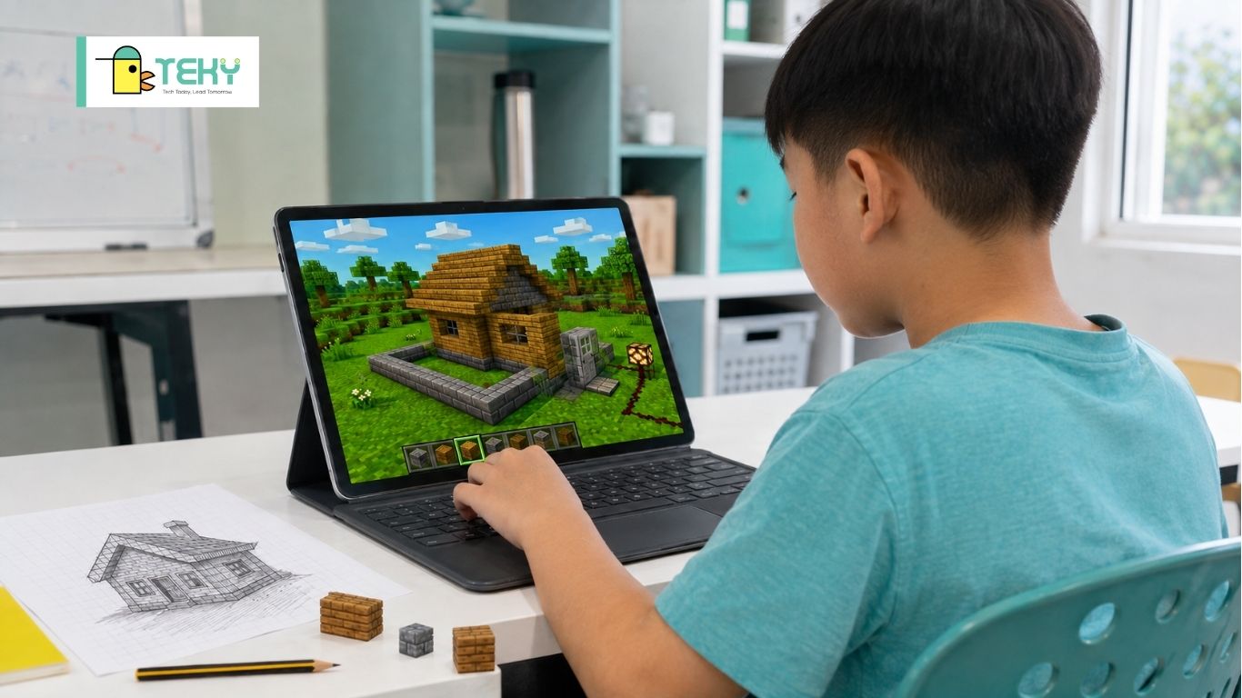 Học viên xây dựng sản phẩm trên Minecraft