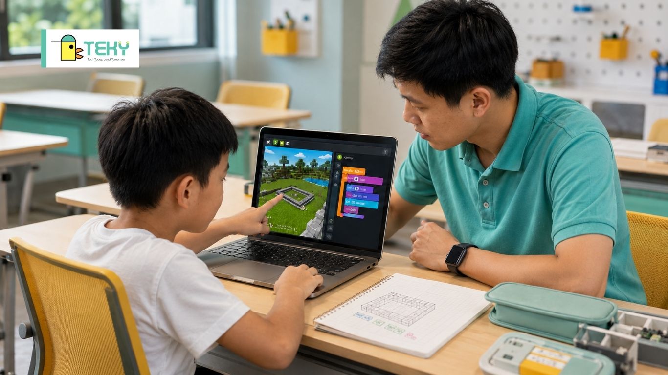 Thầy và học viên cùng trao đổi về câu lệnh