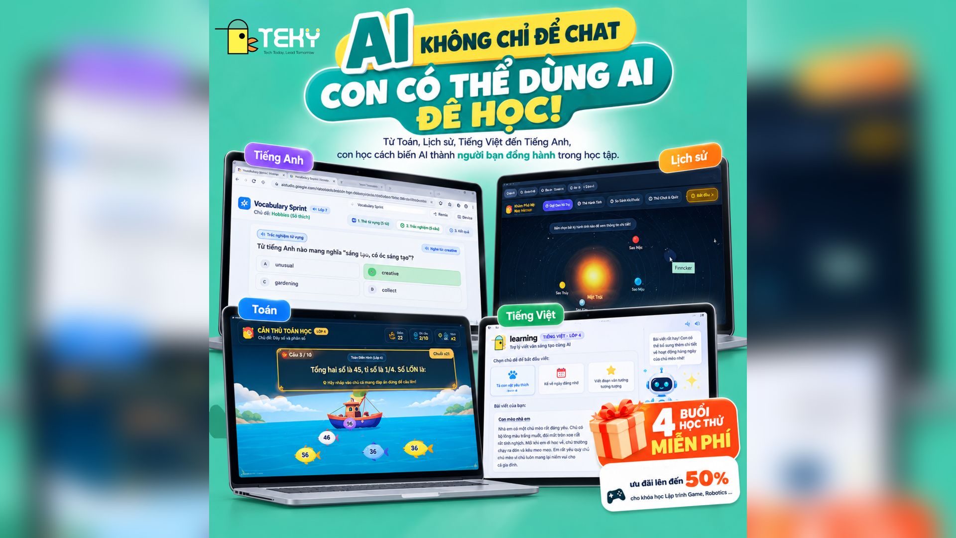 App học tập Toán, Văn, Anh, Sử